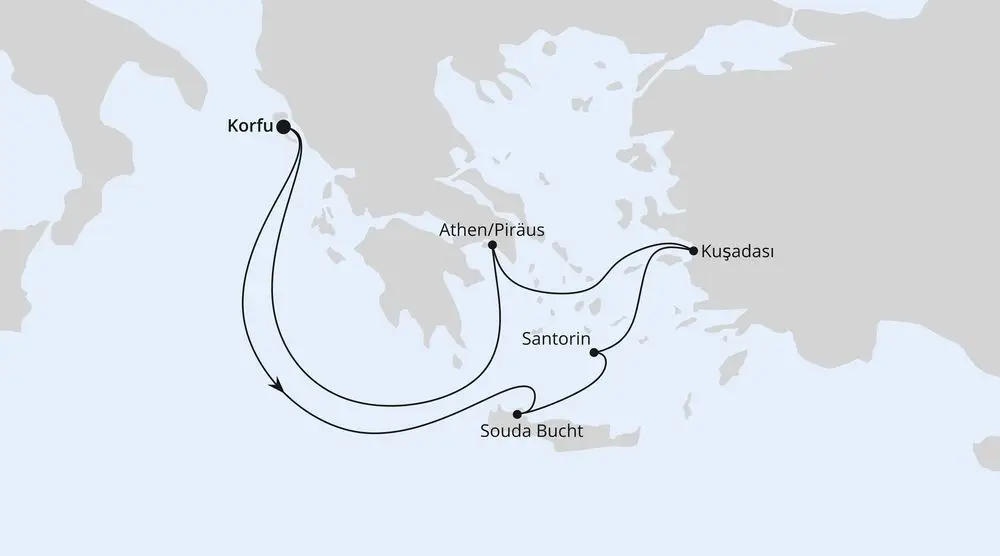 Reisekarte AIDAblu - Mittelmeerkreuzfahrt mit Griechenland & Türkei