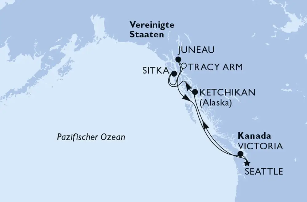 Reisekarte Abenteuer Alaska & Badeverlängerung auf Hawaii