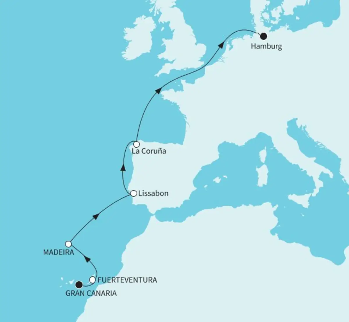 Reisekarte TUI Cruises - Sonnige Kanaren & Madeira bis nach Hamburg