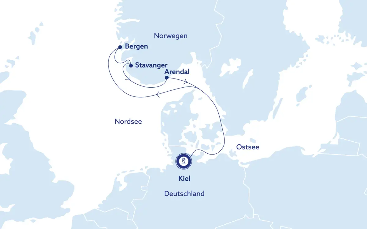 Reisekarte Single-Kreuzfahrt in die Fjordwelt Norwegens