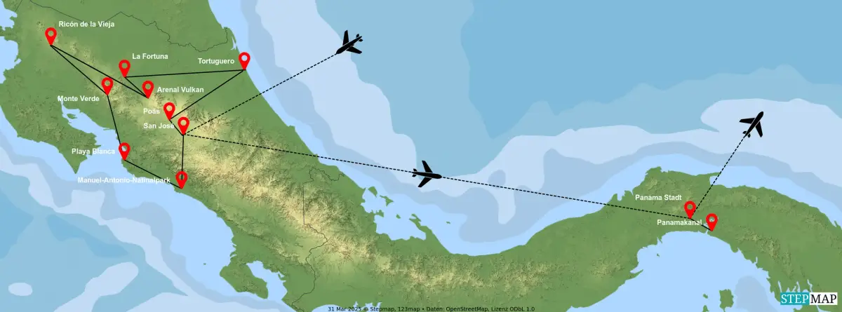 Reisekarte Exotisches Costa Rica & Panamakanal