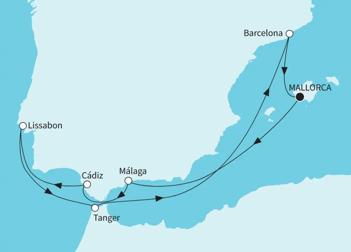 Reisekarte TUI Cruises - Mein Schiff Flow - Sonniges Iberien & Marokko