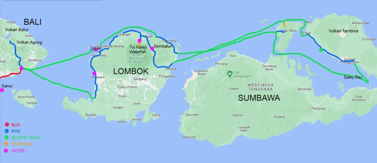 Reisekarte Indonesien - von Bali zu den Walhaien