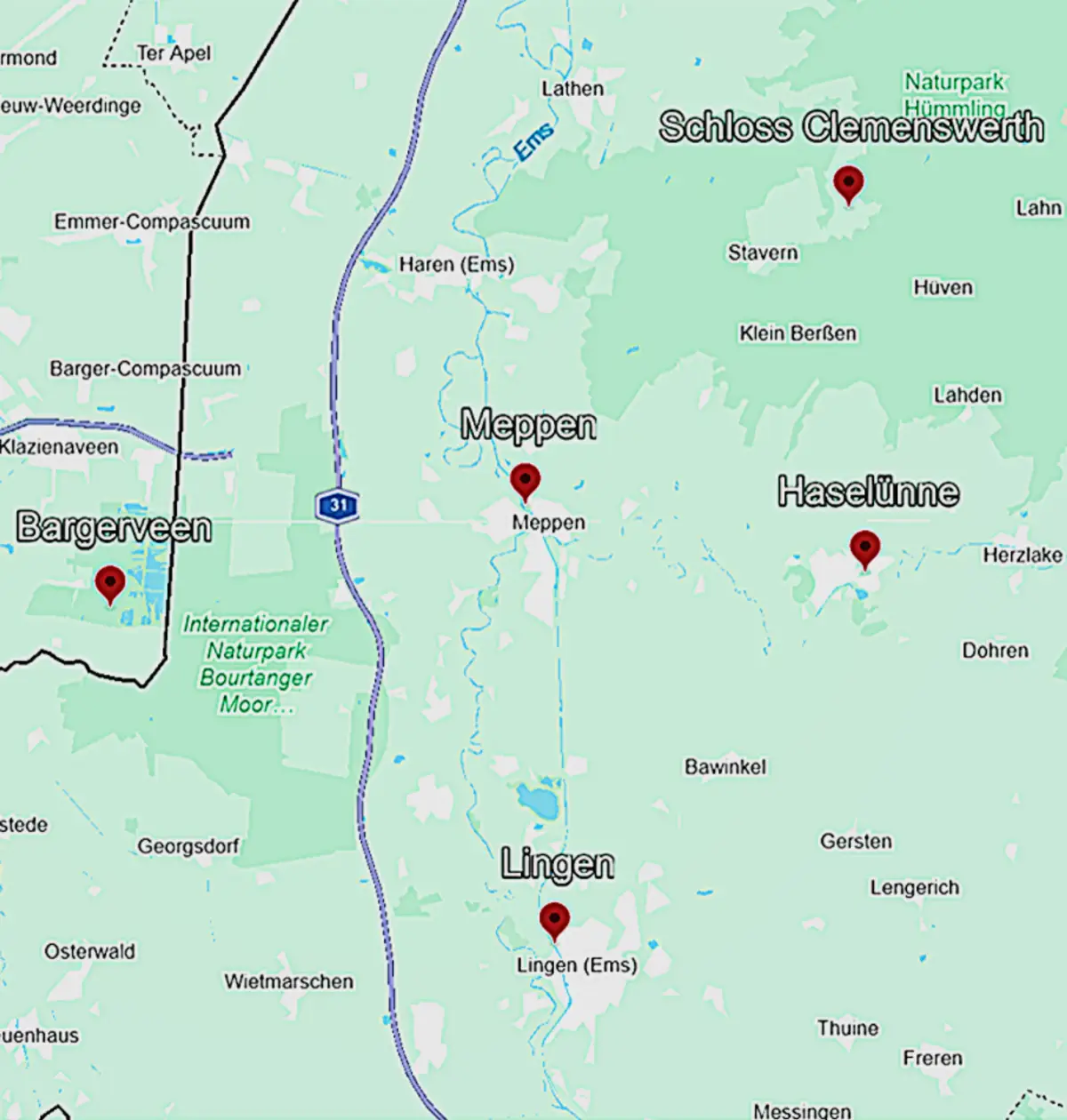 Reisekarte Sternradeln im Emsland